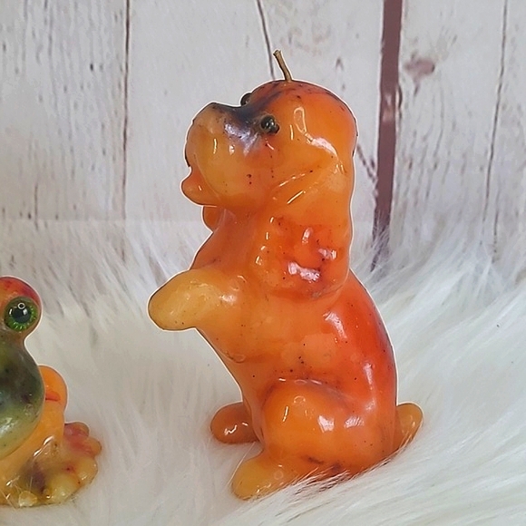 Vintage 70s Pair of Rainbow Wax Animal Candles Candle Frog Dog Spaniel Puppy - Picture 10 of 17